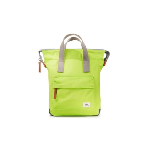 Image of ORI LONDON Small Tote Bag Backpack - Nylon Tote Backpack for Women & Men with Wide Mouth, Chunky Zippers, Multiple Pockets, Adjustable Straps - The Bantry, Lime Backpack, 12.6x9x4
