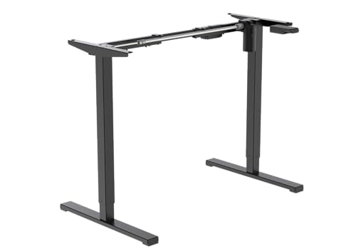 Image of Manual Height Adjustable Sit Stand Desk Frame | Width Adjustable Standing Desk with Retractable Crank Handle | Heavy Duty Steel Frame Load Capacity up to 60 kg (Black Frame & Black TT)