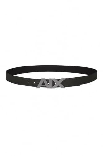 Image of Armani Exchange Men's Leather Wide Logo Belt Buckle