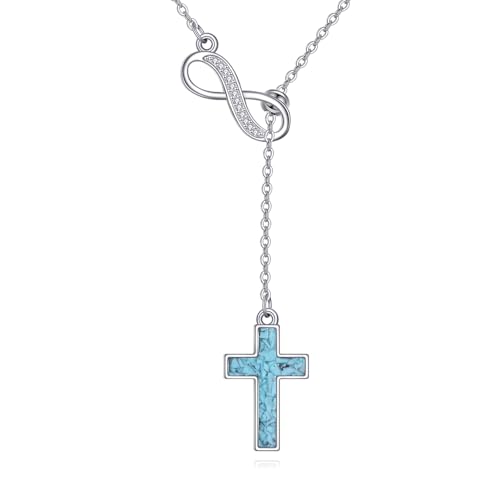 URONE Infinity Cross Necklaces 925 Sterling Silver Turquoise/Opal Cross Necklace Infinity Jewelry Gifts for Women