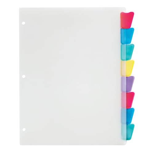 Divisores de plástico contra el desorden de folios: Office Depot de 8 pestañas de colores