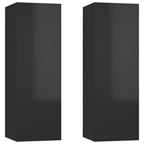 vidaXL 2X Meubles TV Armoires Basses Murales Suspendues Centre de Divertissement Salon Salle de Séjour Maison Noir Brillant 30,5x30x90 cm Aggloméré