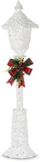 Christmas Seasonal 3ft Glitter Lamp Post Decorative Beautiful Light Up White Red Bow Snow Battery Operated Indoor Outdoor Home Décor Party Xmas 25 Bright Warm White LEDs Tall 90cm