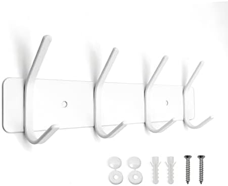 Coat Hooks Wall Mounted, Heavy Duty Coat Rack, Stainless Steel Wall Hooks for Robe, Hats, Clothes, Hangbags and Purse, Metal Key Hooks with 4 Hangers Rails, Matte Black
