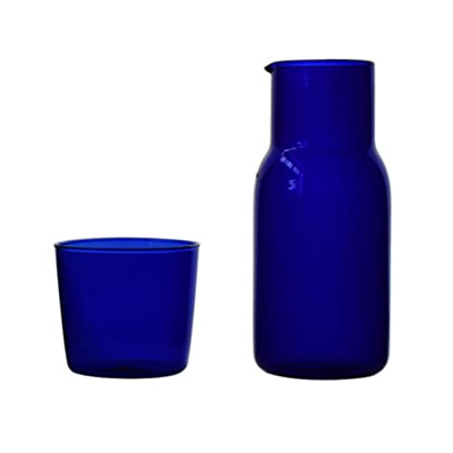 Juego de jarra de agua junto a la cama con vaso de vaso, botella de enjuague bucal de vidrio Botella de agua caliente fría Beber agua Jarra de té con juego de taza para dormitorio Mesita Cover