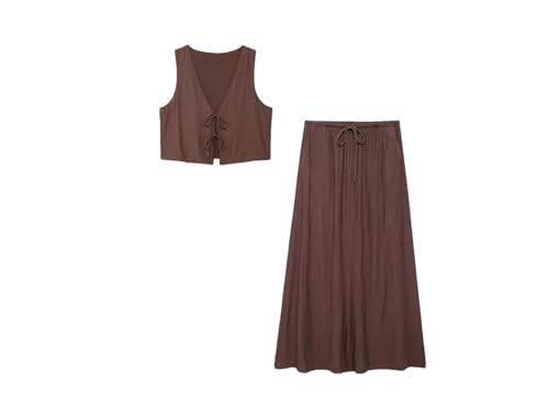 Ensemble jupe midi et haut court marron vintage pour femme style streetwear tailleur taille XS