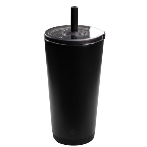 HydroJug Everyday Tumbler 20 oz – Ceramic-Lined Insulated Tumbler with Straw and Soft-Touch Lid, Cup Holder Friendly, Double-Wall Vacuum Insulation, Reusable Travel Cup – Black