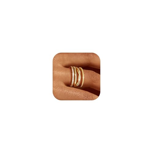 RIXERKOC 4Pcs Anillos para Mujer, Anillos Apilables en Oro 18K, Anillo de Pulgar con Circonita Cúbica, Alianzas Boda Promesa Anillo de Compromiso Regalo para San Valentín Cumpleaños (Oro, 9)
