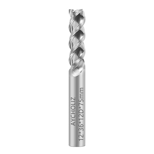 Image of Carbide Square End Mill - 3 Flute 12mm Milling Cutter - High Feed U-Type Design - for Roughing and Finishing - for Milling Aluminum Applications - Professional Mill Bits Sets