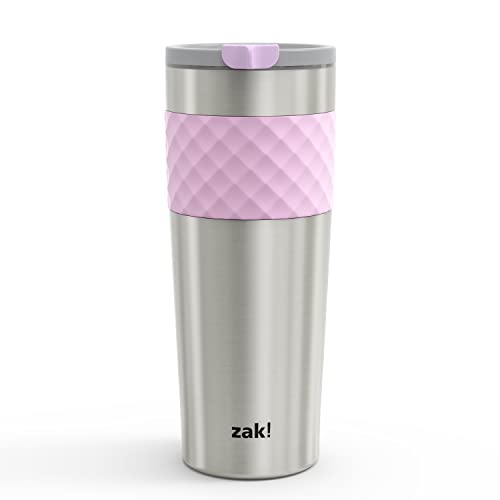 Zak Designs Aberdeen Vaso de viaje de acero inoxidable 18/8 con aislamiento al vacío con tapa a prueba de fugas y envoltura de silicona, cabe en portavasos de coche (sin BPA, 24 onzas, lila)