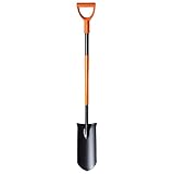 KADAX Drainierspaten, Drainagespaten mit D-Griff, Schaufel aus Stahl, Spitze Schaufel mit Stiel, Gartenspaten zum Löchergraben, Drainageschaufel, Spaten (121 cm, schwarz/orange)