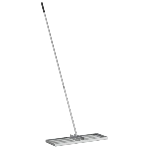 vidaXL Stainless Steel Garden Leveler, Hand Adjustable, 180° Swivel, Grey, 75 x 25 x 200 cm, Lightweight, Solid Rake for Gardening, Waterproof, Matte Finish, Modern Style.