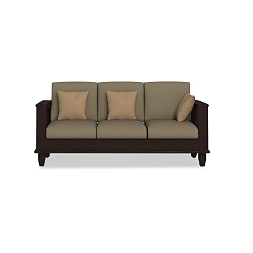 Image of Solid Sheesham Wood 6 Seater Sofa Set for Living Room Without Centre Table | Wooden 3+2+1 Six Seater Sofa Set with Cushions | Modern Sofa Set Furniture for Home, Office & Lounge | Dark Brown