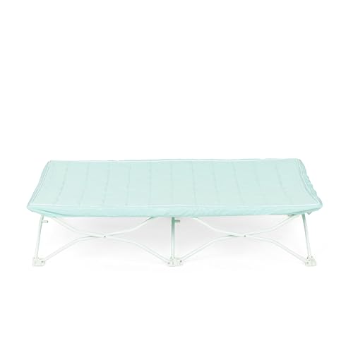 Image of Regalo My Cot Portable Toddler Bed with Fitted Sheet, Foldable Kids Travel Bed & Camping Cot, Includes Washable Quilted Sheet, 48 inch x 24.5 inch x 9 inch, Seafoam