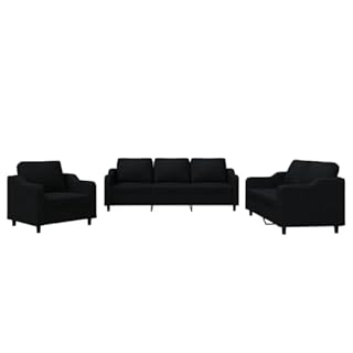 vidaXL Ensemble de Canapés avec Coussins 3 pcs, Canapés avec Accoudoirs et Dossier, Ensemble de Meubles, Mobilier de Salon, Moderne, Noir Tissu