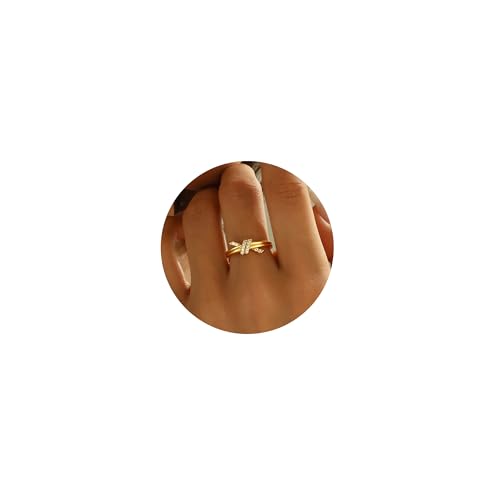 C-leen Gold Rings for Women Non Tarnish, Diamond Twist Love Knot Ring Dainty 18k Real Gold Plated Cubic Zirconiz Knuckle Pinky Thumb Rings Gold Jewelry for Women Gift Rings Size 8