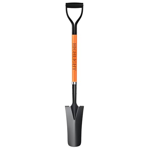 HIGHLIGHT Spade Shovel 45-Inch Heavy Duty Sharp Shooter Shovel for Digging Gardening Planting Trenching Drain and Transplanting Fiberglass D-Grip Handle Orange