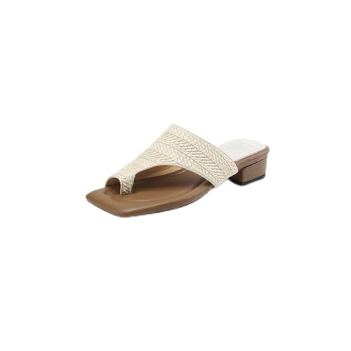 Retro Exterior Sandals with Woven Toe Clips for Comfortable Square Toe Slippers