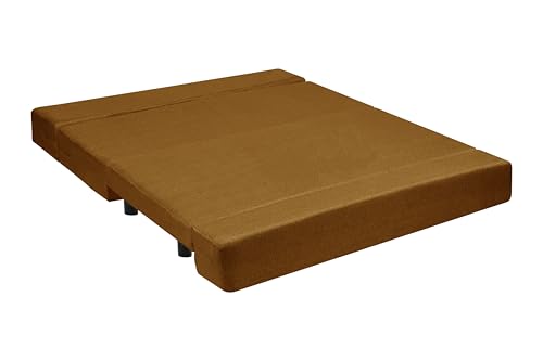 Image of 5X6-Feet Leg Sofa Cum Bed with Ottoman | Jute Fabric 3 Seater Convertible Sofa Bed | Modern Space Saving Furniture for Living Room | Golden