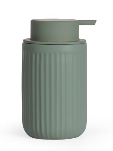 Autumnlife Seifenspender Keramik Spülmittelspender Schmal, 350ml Grün Seifenspender mit Großer Pumpenkopf, Nachfüllbarer Flüssigseifenspender Matt Soap Dispenser für Küche,Bad 1