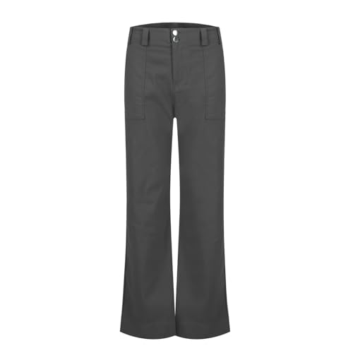 Twill Jeans for Women Straight Leg Button Low Rise Pull on Cargo Pants Baggy Casual Lightweight Flared Jeans w/Pocket4