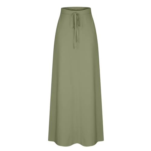 Womens Maxi Skirt Elastic Basic Solid Tie Dye Foldable High Waisted Midi Length Plus Size A-Line Skirts with Pockets(Army Green,XX-Large)4