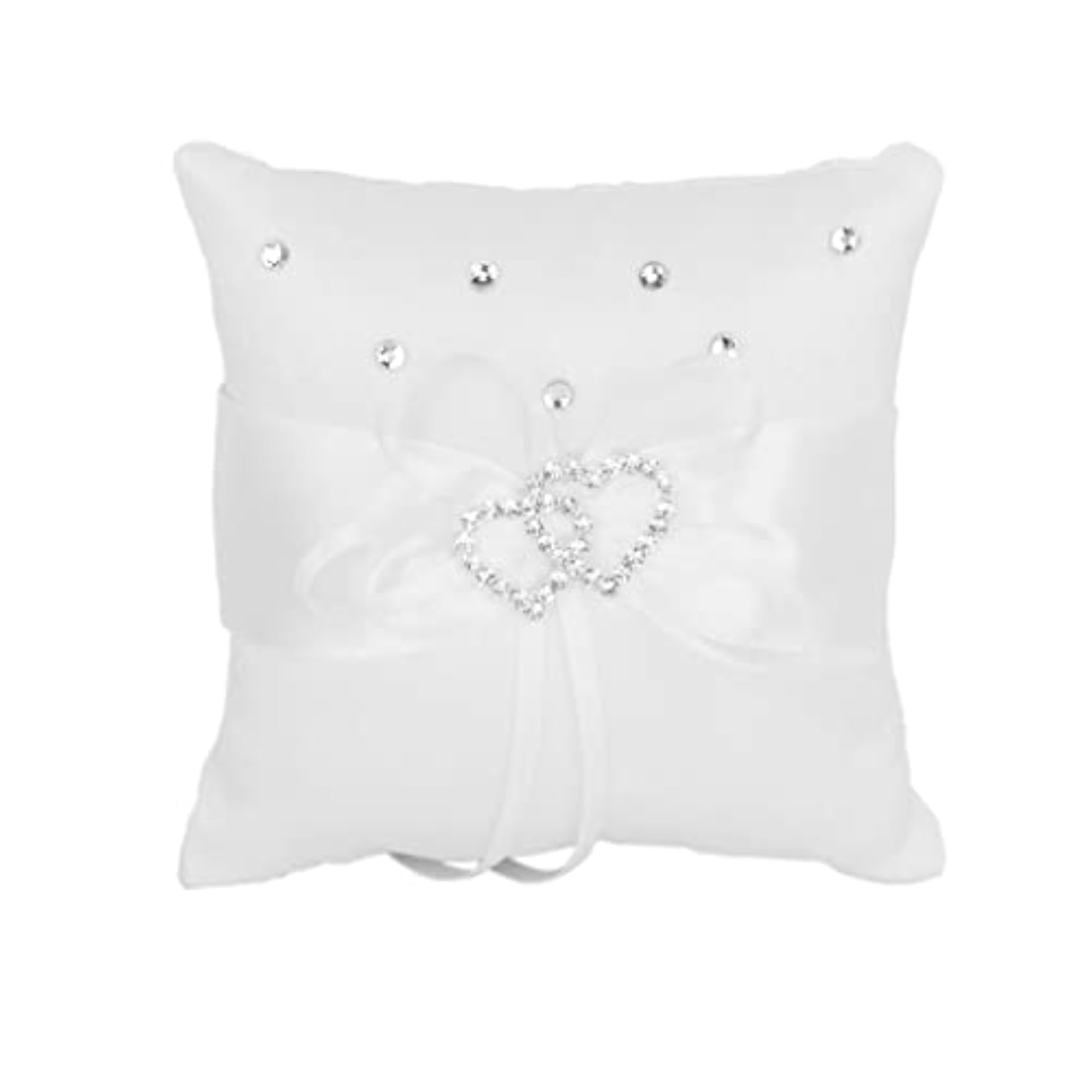 Satin Pocket Ring Pillow Double Heart Crystal Cushion