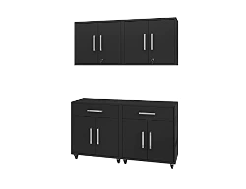 Image of Manhattan Comfort Eiffel Garage Cabinets and Storage System, Set of 4, Matte Black