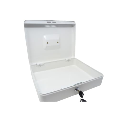 Geldkassette aus Metall - Weiß - 300 x 240 x 90 mm - Sicherer Aufbewahrungsort für Bargeld und Wertsachen