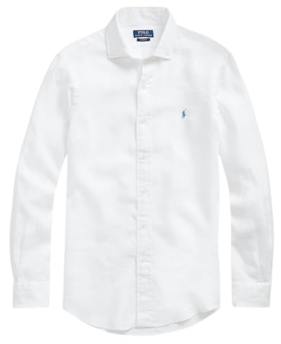 POLO RALPH LAUREN Custom Fit Linen Shirt (UK, Alpha, M, Regular, Regular, White)