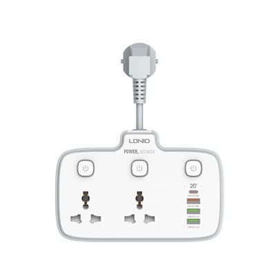 LDNIO 2413 Universal Power Strip Surge Protector with 4 USB Ports - 2 AC Outlets, 3A1C Green USB, Orange USB-A (QC18W), Type-C, Extension Cord Adapter Electricity Wall Charger Socket-image-17