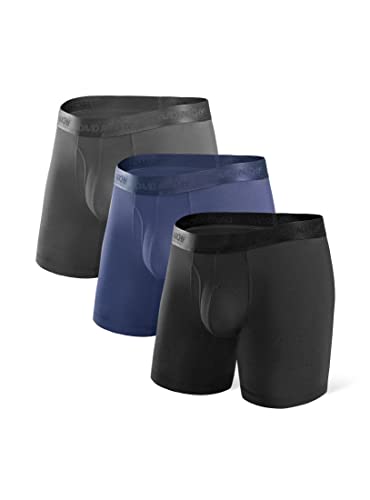 DAVID ARCHY Men's Underwear Soft Micro Modal Boxer Briefs with Fly Boxer Shorts 3 Pack (L, Black/Navy Blue/Dark Gray)