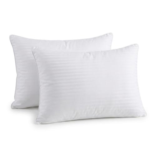 Devlet Hotel Pillow Set of 2 - Soft & Flexible Sleeping Pillows with Longitudinal Stripes - Compressed Filling for Neck and Shoulder Support - Pure White