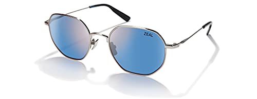 Zeal Optics Easterly Round Aviator Polarized Sunglasses, Silver/Polarized Horizon Blue Lens