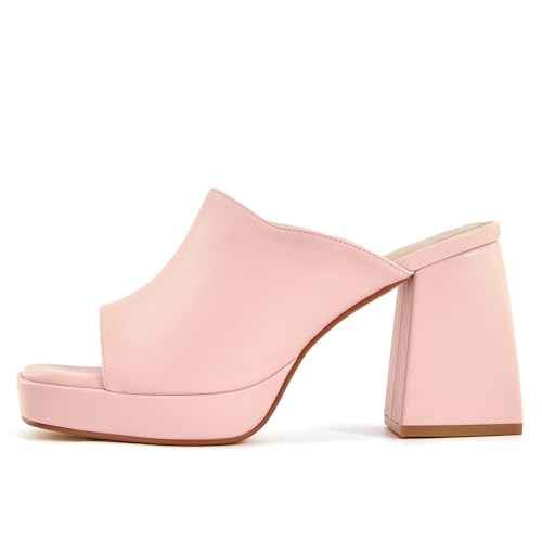 Image of Coutgo Womens Chunky Platform Sandals Slip On Square Toe High Heel Sexy Mules