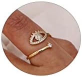 ASCOMY Adjustable Evil Eye Ring for Women 14K Gold Plated Dainty Stacking Cubic Zirconia Opening Finger Rings Crystal CZ Zircon Ring Everyday Jewelry Gifts
