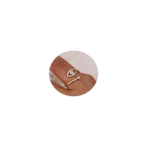 ASCOMY Adjustable Evil Eye Ring for Women 14K Gold Plated Dainty Stacking Cubic Zirconia Opening Finger Rings Crystal CZ Zircon Ring Everyday Jewelry Gifts Cover