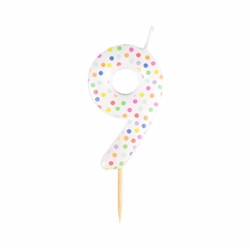 amscan 9911564 Patterned Numerical Candle 9, Multicoloured
