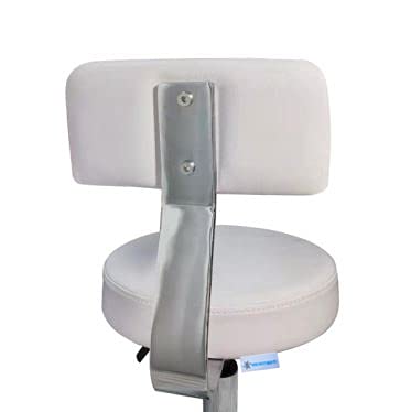 Taburete Giratorio Blanco con Respaldo, Altura Ajustable (50–67 cm), Base Cromada de 5 Ruedas, Tapizado en PU Antimanchas, Silla Ergonómica para Oficina, Estética o Hogar