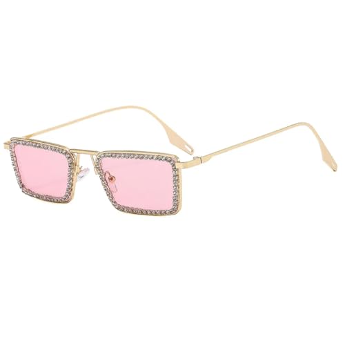 Lunettes de soleil de luxe strass monture carrée fine chic or rose