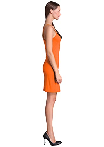 Coreal Full Slip For Women Under Dress Adjustable Spaghetti Strap Knee Length Slips Undergarment Nightwear Orange Small