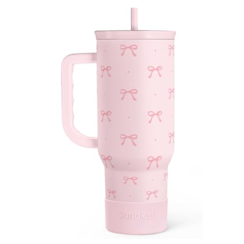 Image of SANDJEST Gift for Women Girls - Coquette Bow Stainless Steel Tumbler with Handle, Travel Coffee Mug - Gifts for Birthday Christmas, 40oz
