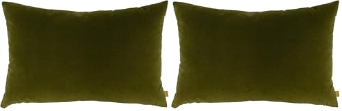 furn. Contra Cushion Cover, Velvet Oblong Design, Polyester, Linen, Olive (Pack of 2)