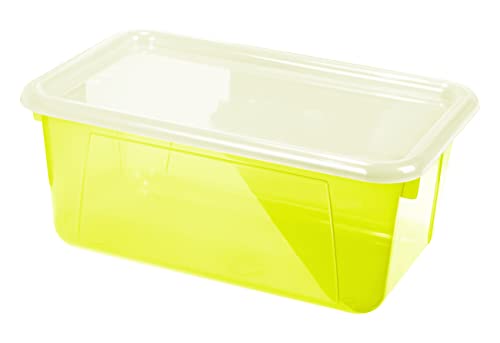 Image of Storex Small Cubby Bins - Plastic Storage Containers for Classroom with Non-Snap Lid, 12.2 x 7.8 x 5.1 inches, Tint Yellow, 5-Pack (62482U05C)