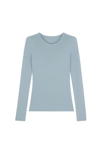 Image of MRS STUDIOS Seamless Fine Merino Wool Base Top | Italian Yarn | Crew & Scoop Neck | Women Knitwear Light Blue