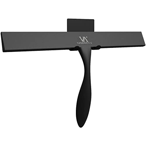 Raclette de Douche pour Portes de Douche en Verre, Raclette en Silicone Tout Usage de 11 Pouces pour Salle de Bain, Nettoyage de Vitres, avec Poignée Antirouille, Crochet adhésif, pour Miroir (Noir) Cover