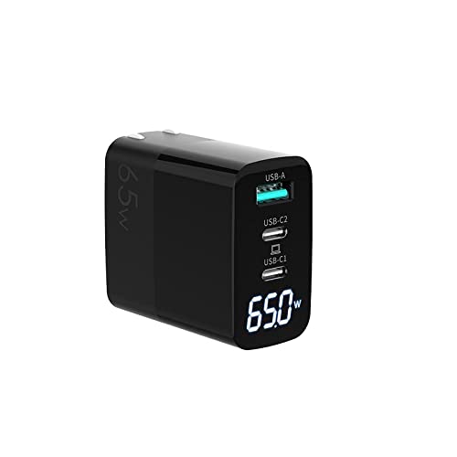 BoxWave Charger Compatible with Yamaha YH-L700A - PowerDisplay PD Wall Charger (65W), GaN 65W Powerful Folding Plug LCD Display - Jet Black