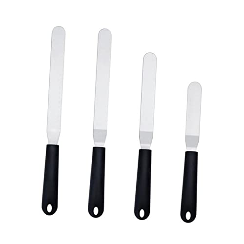 BRIGHTFUFU Long-lasting Stainless Steel Offset Spatula Set of 4 Plastic Handle Essential for Cake Icing Baking