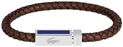 Lacoste Men's Stainless Steel & Brown Leather Bracelet, 2040450, Brown, One Size