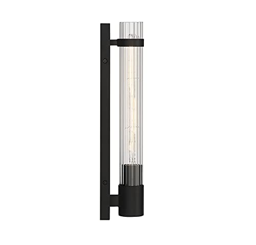 Image of Savoy House 9-996-1-89 Willmar Industrial Modern Clear Ribbed Glass Rectangular Wall Sconce, 1-Light 60 Watt, 16 inch H x 5 inch W, Matte Black